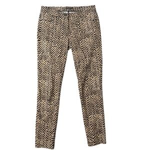 J.McLaughlin Becca Size 4 Tan Black Chevron Print Slim Leg Stretch Pants preppy